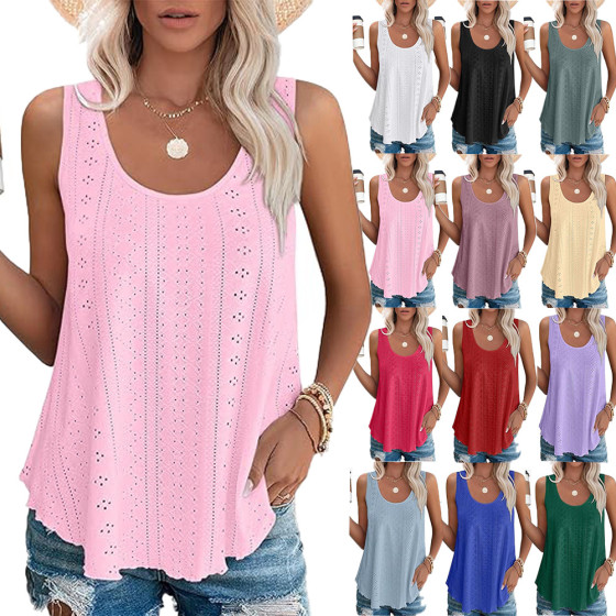 Nowa letnia bluzka na ramiączkach z okrągłym dekoltem w jednolitym kolorze